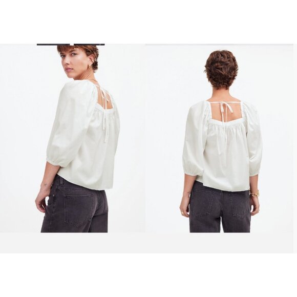 Madewell $88 Puff-Sleeve Babydoll Top White Size 6 NR583 - Picture 2 of 7
